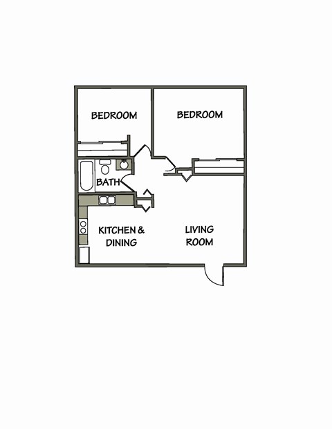 Floor plan for 2 beds, 1 bath, 700 sqft